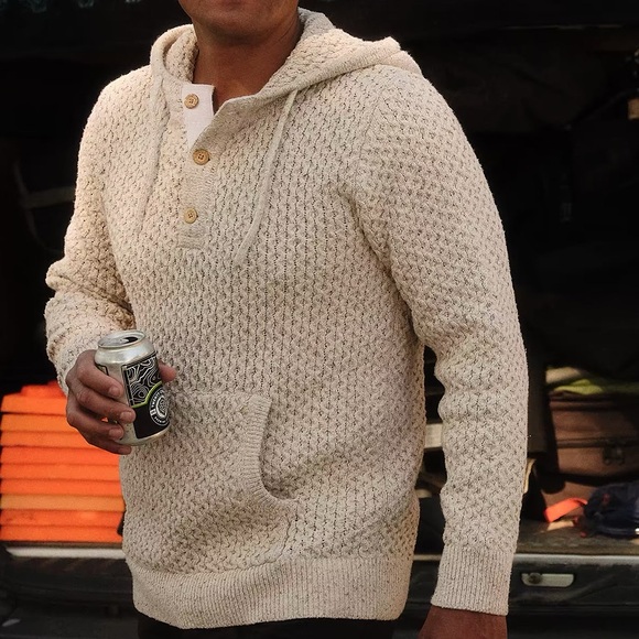 Men's Cream Hooded Sweater - Picture 2 of 6